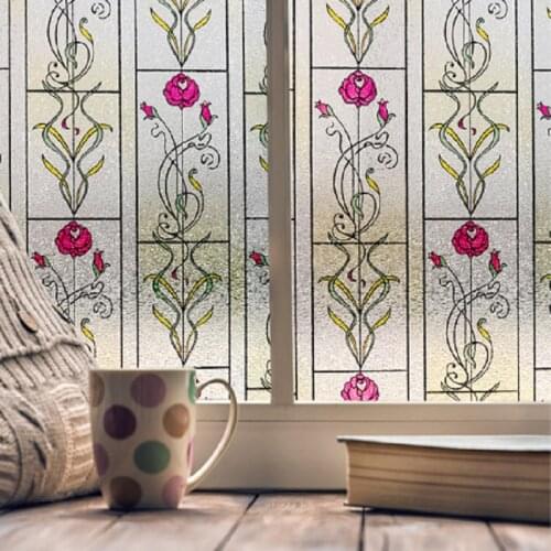 Stained Flower Pattern Window Film Static Cling 3D Laser Embossing Drop-Shipping Mould-Proof Privacy Protection Window Covering