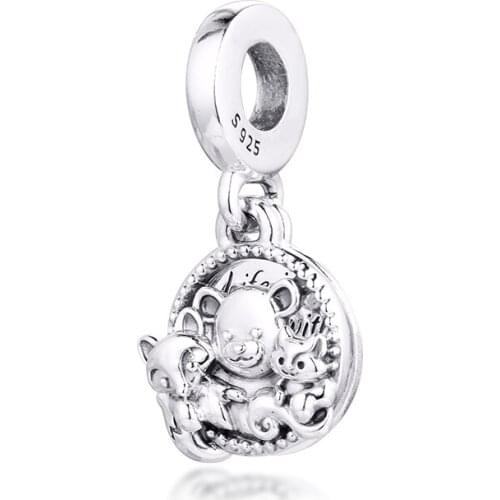 Charms fits for Bracelets Necklaces 100% 925 Sterling Silver Jewelry Bear Fox & Squirrel Heart Dangle Beads Free Shipping
