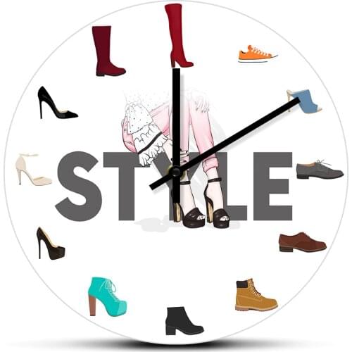 Various Shoes Print Wall Clock For Girly Dorm Room Shoe Store Footware Fashion Wall Art Décor Shoemaker Business Sign Wall Watch