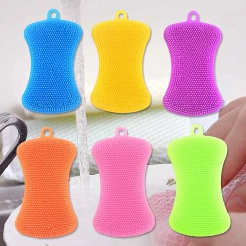 Kitchen Cleaning Brush Washing Cleaning Brushes Pot Pan Sponge Scrubber Fruit Vegetable Dish Silicone Dishwashing Brush