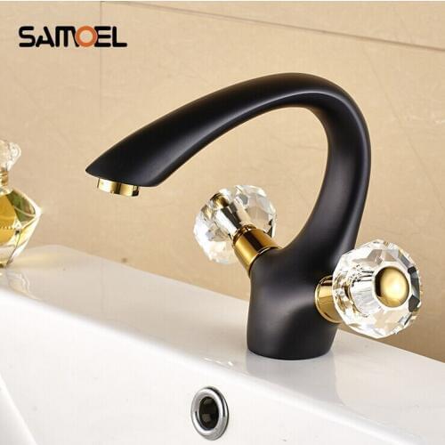 Vintage Style Retro Black Finished antique gold faucet Mixer Taps Deck Mounted hot and cold basin mixer taps B3204