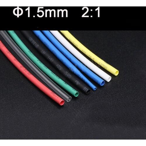 5meters 1.5mm Heat Shrink Tubing Shrinkable Heatshrink Tube Sleeves 2:1 White Black Red white/red/green/blue/Transparent/yellow