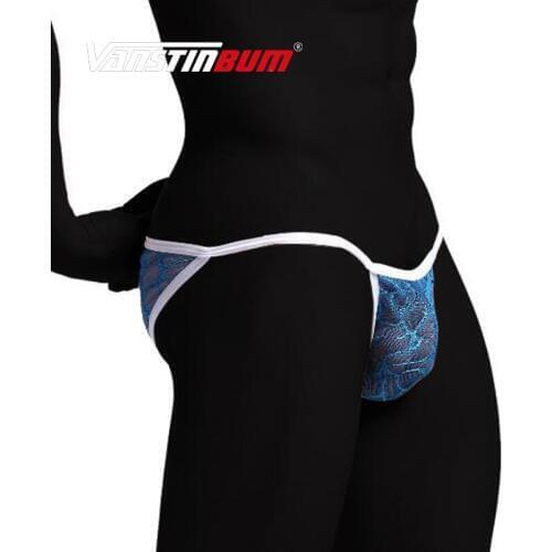 VANSTINBUM Sexy Men Erotic High Fork Trunks Underwear Gay U Pouch Bikini Lac Briefs Ice Silk Ultra-thin Breathable Slip Homme