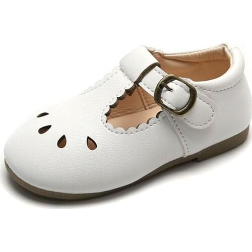 CUZULLAA Kids Girls Cut-Outs T-Strap Hook & Loop Casual Shoes For Children Spring Autumn Flat Shoes Size 16-30