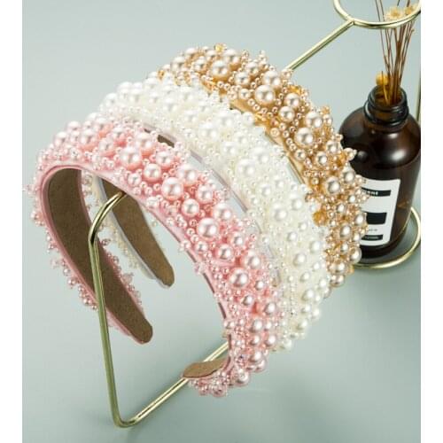 Baroque Women Hair Accessories Pearls Beads Headbands High Quality Full Pearl Padded Hair Hoop Bridal Tiara Wedding Headbands