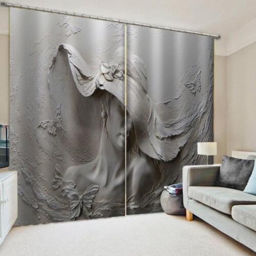 Relief Beauty 3D Curtain Printed Three-dimensional Relief Head 3D Bathroom Shower Curtain 3D Blackout Curtains Curtain Custom