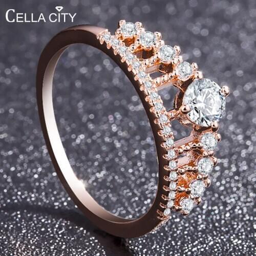 Cellacity Temperament Crown with AAAAA Zircon Ring for Women Silver 925 Jewelry Rose Gold Color Size6,7,8,9,10 Engagement Gift