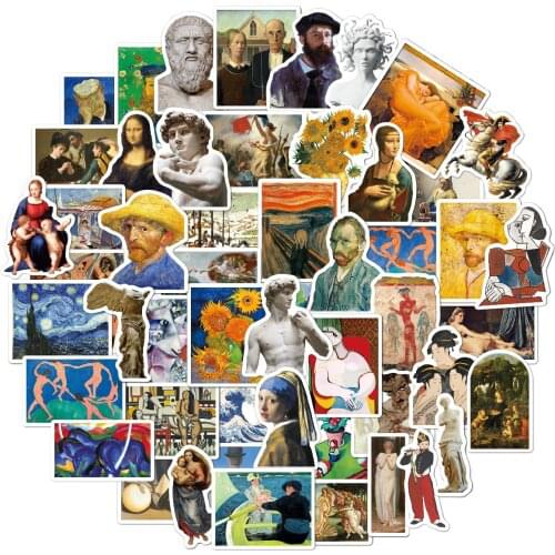 10/30/50PCS Oil Painting Art Van Gogh Mona Lisa Stickers For Car Laptop Luggage Skateboard Waterproof Decals Graffiti Stickers
