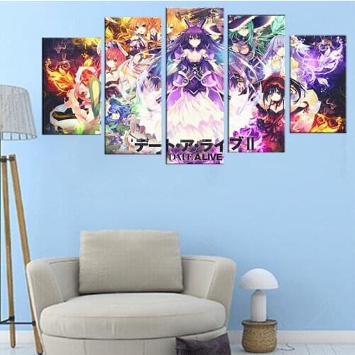 5 Piece DATE A LIVE Japan Popular Animation Poster Paintings on Canvas Fort Cartoon Nite Wall Pictures Decor Canvas frame