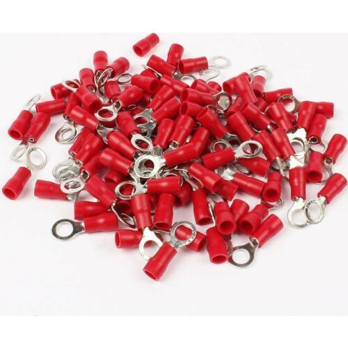 50pcs RV1.25-3 -4 -5 -6 Insulated Ring Wire Connector Crimp Terminals 22-16AWG Red Suit 0.5-1.5mm Electrical Crimp Terminal