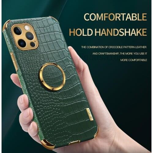 Magentic Car Ring Phone Case For iPhone 12 11 Pro Max X XR XS Max 6 6S SE 7 8 Plus SE 2020 Crocodile Leather Soft Bumper Cover