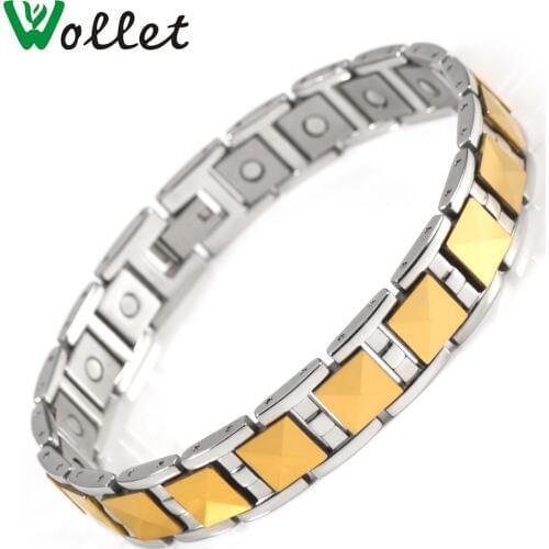Wollet Jewelry Fashion Health Energy Gold Color Germanium Hematite Magnet Bio Magnetic Tungsten Bracelet For Women Men 2 in 1