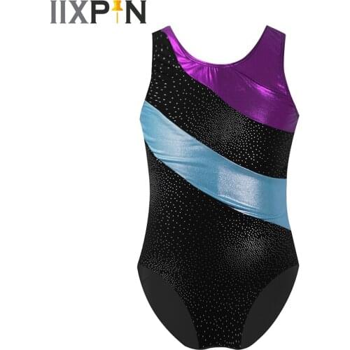Girls Sleeveless Shiny Glittery Gymnastics Leotard Unitard One-Piece Child Kids Ballet Dance Wear for 3-12 Years Old
