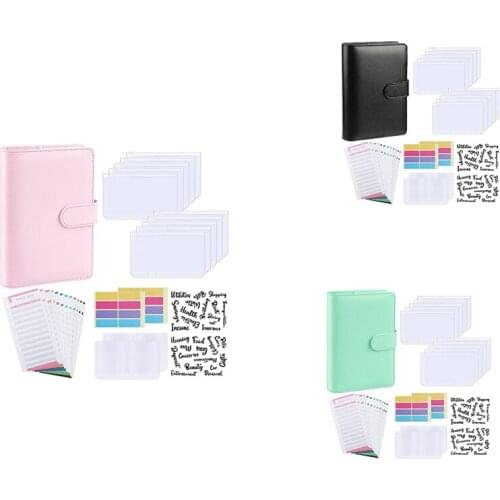 Budget Binder, A6 PU Leather Notebook Planner Organizer Refillable 6 Ring Binder Cover Letter Sticker Labels