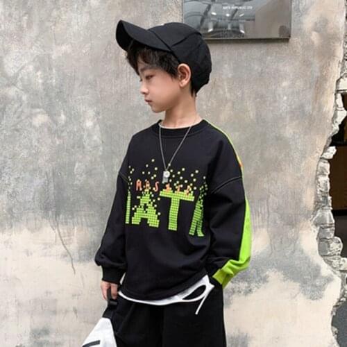 Autumn New Fashion Front And Back Contrast Color Sweatshirt Kids Boys Leisure Long Sleeve Pullover Tops Children Tee Shirt