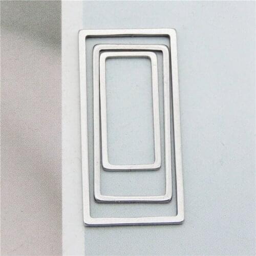 Julie Wang 12PCS Hollow Rectangle Charms Stainless Steel Gold Silver Color Geometric Pendants Bracelet Jewelry Making Accessory