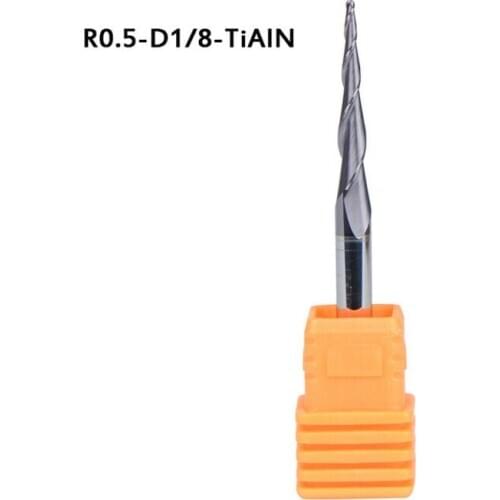 1pc 1/8" Shank CNC Milling Bit Radius 0.5mm Carbide Ball Nose Tapered Router Bits CNC Taper Wood Metal End Milling Cutter Bit