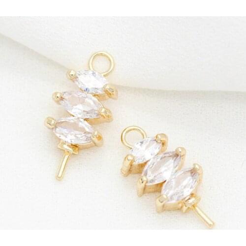 14K Gold Color Plated Brass and Zircon Half hole Pearl Beads Connect Charms Beads Caps High Quality Jewelry Findings