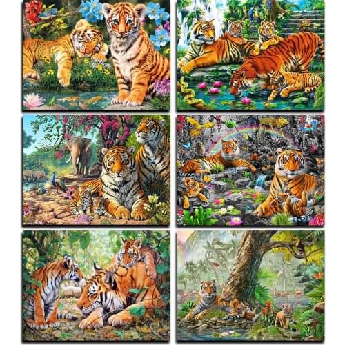 Tiger Picture Square/Round DIY Diamond Painting Animal Diamond Embroidery Painting Forest Animal Landscape Cross Stitch Rhinesto