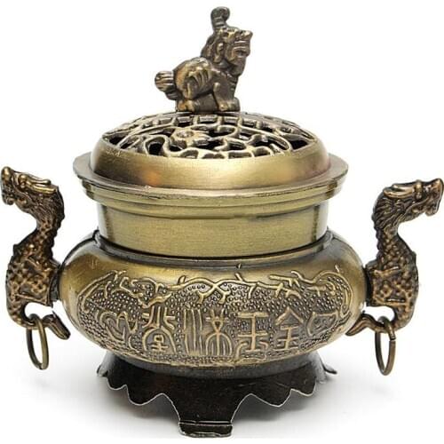 Chinese Dragon Cover Incense Burner Alloy Aromatherapy Censer Cone Holder Decor