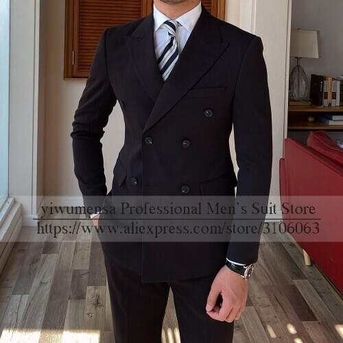 New Arrival Slim Fit Mens Suits For Wedding Formal 2 Piece Set Double Breasted Blazer&Pants Costume Homme Mariage Male Clothing