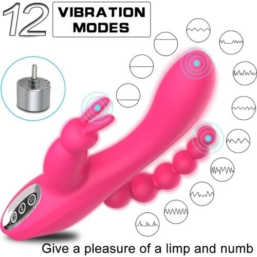 Rabbit Vibrator G-spot Anal Triple Curve 12 Function Rechargeable Clit Stimulator Dildo Adult Sex Toys For Women
