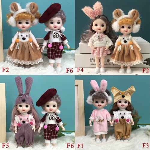 2PCS Ball Jointed 6 Inch Doll With Long Hair Little Princess Suit Clothes Shoes Accessory Lovely Children Toy For Girl Present