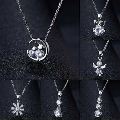 Owl Angel Snowflake Cats In Moon Crystal Rhinestone Pendant Necklace Women Girls Jewelry Accessories Christmas Gifts Choker Hot