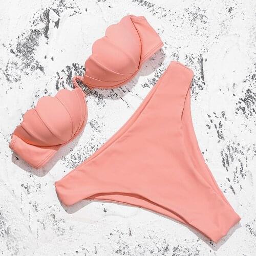 Bathing Suit Women 2020 New Shell Solid Color Tube Top Bikini Underwire Hard Pack Sexy Split Swimsuit Suit Two Piece Swimsuit