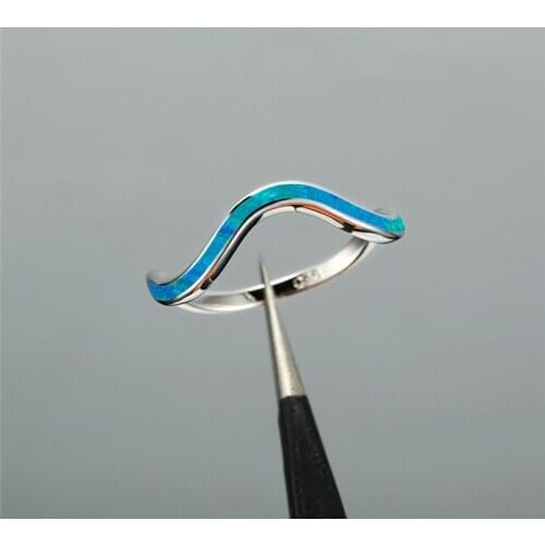 Minimalist Male Female Blue White Opal Ring Rose Gold Silver Color Wedding Rings For Women Men Dainty Bride Wave Engagement Ring