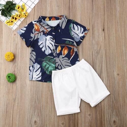Fashion Summer Toddler Cute Baby Kids Boy British banana leaf printed Tops T-shirt Short Pants Outfit Set Clothes
