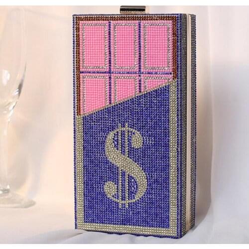 Fashion Blue/White/Pink Diamond Small Shoulder Handbag Phone Clutch Bag New Arrival Women’s Dinner Banquet Purse Mini Clutches