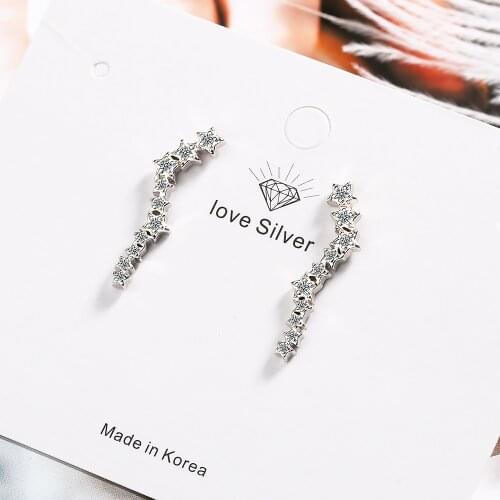 925 Sterling Silver Fashion Trend Sparkling Zircon Star Shaped Ear Cuff Wrap Earrings Long Ear Clips For Women Jewelry S-E889