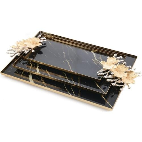 Marble Pattern Japanese Rose Handled 3-Tray Serving Tray Aid Mubarak Decoration Ramadan Kareem Home Accessory