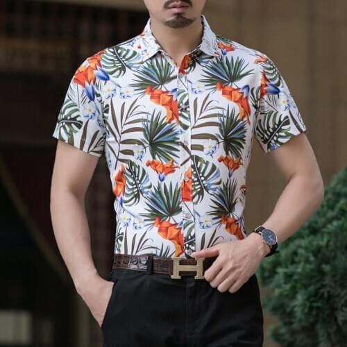 Hawaiian 2020 Summer Shirt Men Short Sleeve Print Casual Slim Fit Business Dress Shirts Camisa Social Masculina Large Size