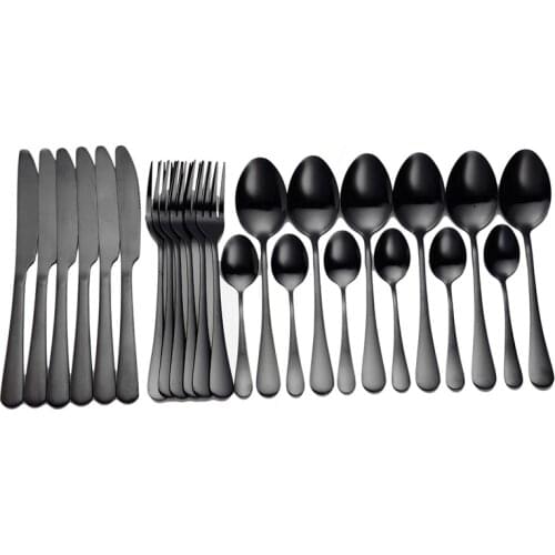 Black Tableware Sets Stainless Steel Cutlery Set Black Cutlery Set 24Pcs Kitchen Dinnerware Set High Quality Dropshipping