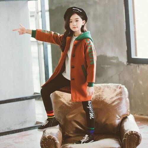 Girl Coat Kids Woolen Cloth 2021 Letters Plus Velvet Thicken Warm Winter Autumn Kids Cardigan Cotton Outwear Childrens Clothing