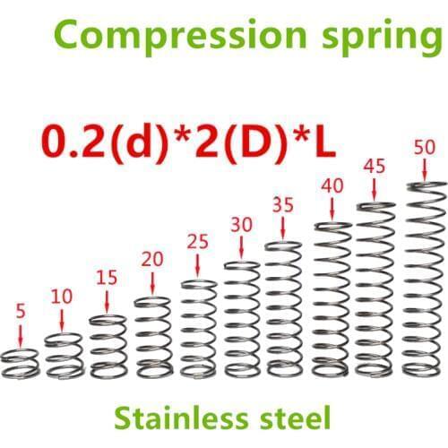 50pcs 0.2*2*(5/10/15/20/25/30/35/40/45/50) Stainless steel Series small spot spring wire compression pressure springs 3D printer