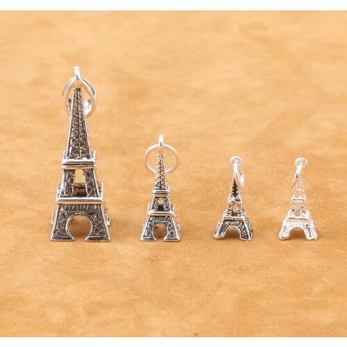 S925 Sterling Silver Jewelry DIY Bracelet Accessories Eiffel Tower Small Pendant Necklace Key Buckle Pendants
