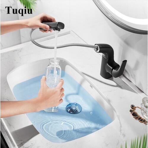 New Arrival Black Bathroom Pull Out Basin Faucet Brass rotation Faucet Sink Mixer Tap Hot and Cold Basin Lavatory Faucet