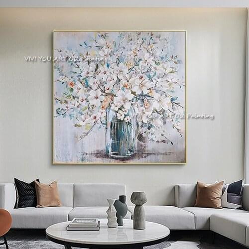 Modern Abstract Blue Flower Hand-painted Oil Painting Simplicity Canvas Wall Art 100% Handmade Painting for Home Wall Decoration