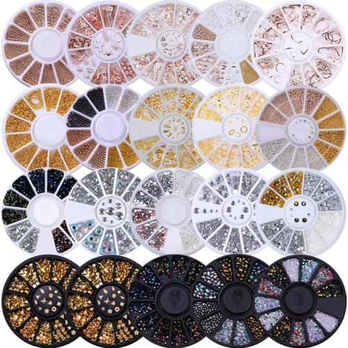 Nail Rhinestone Gold Silver Mixed Colorful Crystal Nail Studs Nail Beads 3D Nail Art Decorations Nail Accessories In Wheel