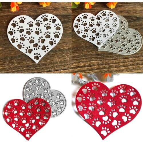 Heart Dog Paw Metal Cutting Dies Stencil Scrapbooking DIY Album Stamp Paper Card Mold Embossing Decoration Craft K0AB