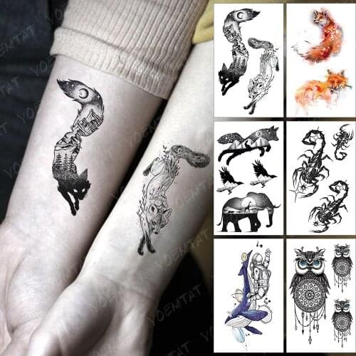 Waterproof Temporary Tattoo Sticker Color Wolf Fox Animal Sexy Tatoo Arm Leg Fake Body Art Tatto Woman Man Child Flash Tattoos