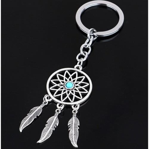 Natural stone Dreamcatcher Tassel pendant keyring jewelry feather charm keychain for women