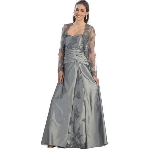 Vestidos elegantes free shipping 2021new PLUS SIZE EVENING GOWN gray CORSET MOTHER of the BRIDE DRESSES with jacket