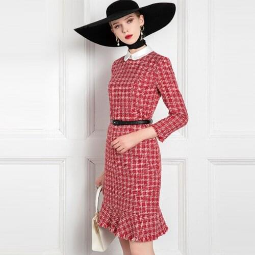 High End Small Fragrance Hepburn Skirt 2021 Spring And Autumn New Fashion Tweed Plaid Dress For Women