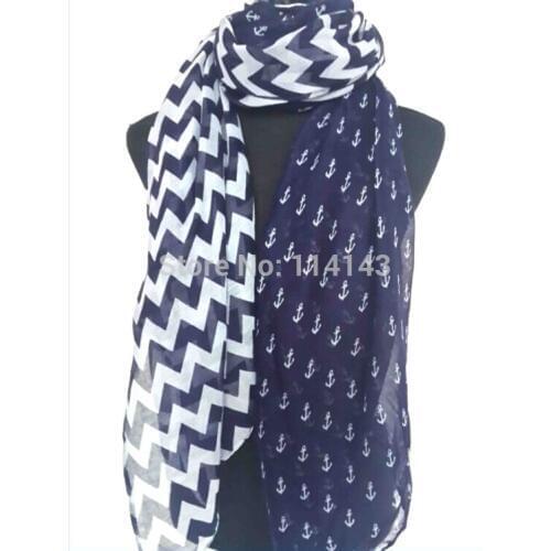 10pcs/lot Navy Anchor and Chevron Print Scarf Shawl Womens Gift Accessories, Free Shipping