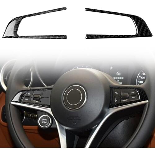 2Pcs Auto Decor Steering Wheel Button Panel Stickers for Alfa Romeo-Giulia 17-19 Carbon Fiber Stickers