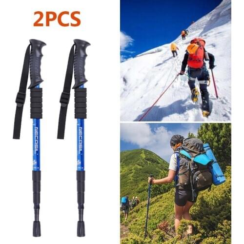 2Pcs Walking Sticks 4 Section Telescopic Trekking Climbing Anti Shock Hiking Walking Trekking Trail Stick Adjustable Canes X327
